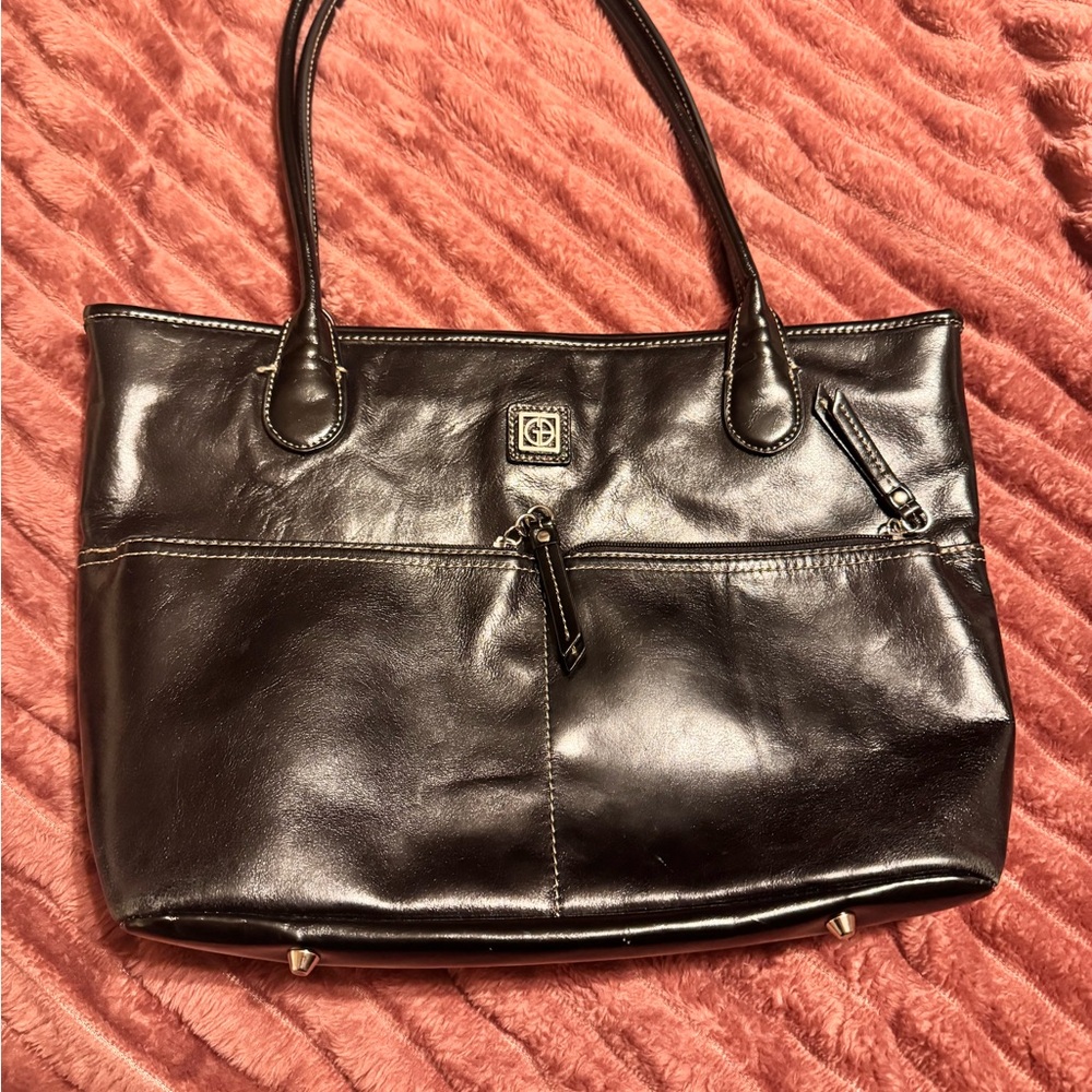 Black Giant Bernini Leather Tote Bag